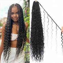 Boho Goddess Box Braids Crochet Hair -1-7Packs 18/24/30 Inch Pre Looped Crochet Braids Curly Ends - Black - View 1