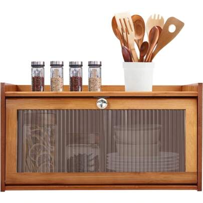 CNCEST Small Sideboard, 2 Layer Dark Brown Cabinet With Doors, Mini Kitchen Cabinet, Storage Cabinet For Bamboo, 50 * 25 * 27 Cm, Trapezoidal, Can Be Used In Kitchen, Study Room, Etc