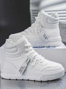 Men's Thick Sole Lace-Up High-Top Casual Sneakers, Versatile Outdoor Sports Shoes Suitable For Campus, Party, Teenage Couples, Fashionable Platform Non-Slip Wear-Resistant Elevated Unisex Leisure High-Top Shoes, Retro Gray Casual Shoes, New 2025 Spring Couples High-Top Shoes