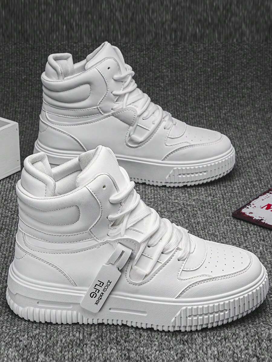 Men's Thick Sole Lace-Up High-Top Casual Sneakers, Versatile Outdoor Sports Shoes Suitable For Campus, Party, Teenage Couples, Fashionable Platform Non-Slip Wear-Resistant Elevated Unisex Leisure High-Top Shoes, Retro Gray Casual Shoes, New 2025 Spring Couples High-Top Shoes