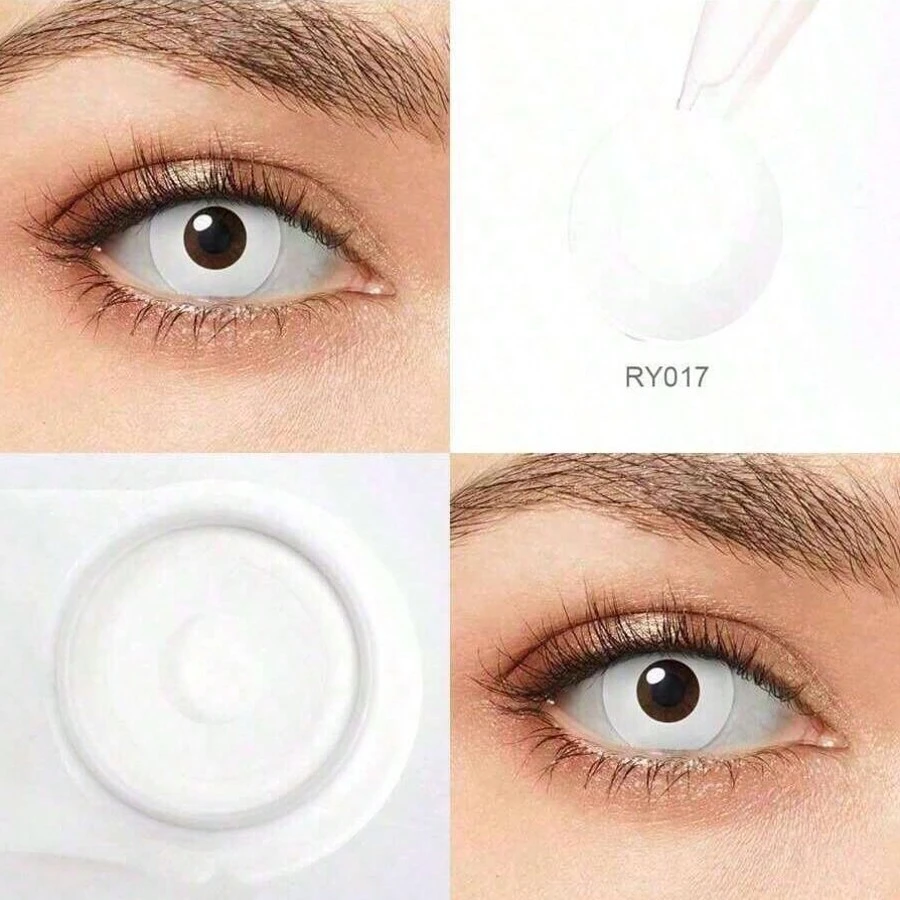 1 Pair Of Colored Contact Lenses For Cosplay And Makeup, White Contact Lenses, Red And Black Colored Lenses, Anime Lenses - White - View 1