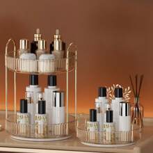 Rotating Makeup Organizer For Vanity, Large Capacity Make Up Storage Skin Care Shelf Perfume Holders Cosmetic Dresser Organizer Countertop Spinning 360 (Smoky Gray),For Holiday Beach, Bathroom Collection, Bedroom Collection, Large Capacity - Transparent White and Silver - View 2