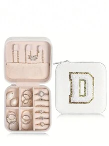 1 pièce Boîte de voyage pour bijoux avec initiale A-Z, étui de rangement multifonctionnel pour bijoux, mini boîte de rangement pour bijoux, organisateur de maquillage, porte-bijoux, sac cosmétique, sac de toilette, cadeau idéal pour les femmes, petite amie, amis, anniversaire, Noël, Halloween - Boîte de voyage pour bijoux avec initiale rose, cadeau de Noël pour adolescentes, retour à l'école