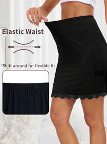 1pc Simple And Comfortable Lace Splicing Anti-Exposure And Anti-Transparent Women's Bottom Lining Skirt - Black - View 11