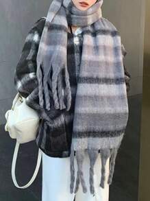 1pc Women's Gray Polyester Messy Braid Knitted Striped Scarf - Grey - View 2