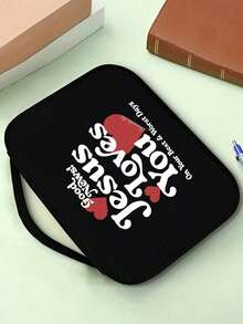 1pc Black Stylish Simple Letters Love Pattern Printed Handbag, Bible Gift Suitable For Family And Friends, Multifunctional Large Capacity Storage Bag Suitable For Daily Use Book Protection Bag, A Must-Have For Postmen, A Must-Have For Back To School, A Ramadan Gift