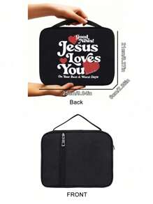 1pc Black Stylish Simple Letters Love Pattern Printed Handbag, Bible Gift Suitable For Family And Friends, Multifunctional Large Capacity Storage Bag Suitable For Daily Use Book Protection Bag, A Must-Have For Postmen, A Must-Have For Back To School, A Ramadan Gift