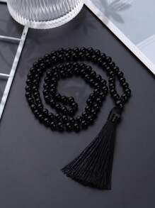 6mm Black Agate Knotted 108 Beads Mala Necklace Meditation Yoga Prayer Jewelry Gifts For Women Men With Tassel Pendant Japamala Rosary Boho Style
