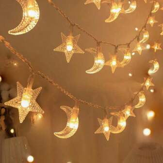1串10/20/30/40颗LED星月灯串，营造梦幻氛围，电池供电，适用于室内/室外家居、生日派对、店铺、节日装饰