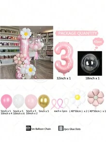 42 件雏菊柱气球套装，派对装饰 - 粉色 - 查看 10