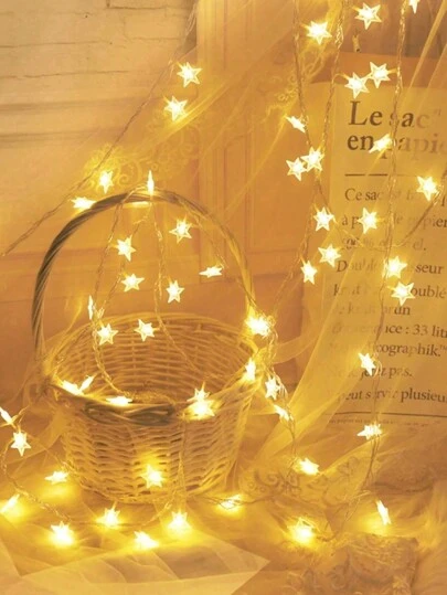 1pc Battery Powered LED Fairy String Lights, Suitable For Bedroom, Outdoor, Party, Dorm, Classroom, Camping, Tent, Star Pattern, Decorative Lighting