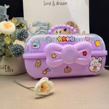 1 st. Roze Strik Cosmetica Opbergdoos Plastic Desktop Organizer Grote Capaciteit Haaraccessoires Kantoorbenodigdheden Opbergdoos Stroomloze Draagbare Tafelblad Opbergdoos Meisjeskamer Decoratie Meisjesachtige Kaptafel Opbergdoos Opvouwbare Cosmetica Opbergdoos Badkamer Desktop Organizer
