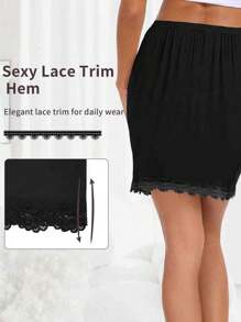 1pc Simple And Comfortable Lace Splicing Anti-Exposure And Anti-Transparent Women's Bottom Lining Skirt - Black - View 5