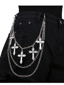 Men's And Women's Waist Accessories Hip Hop Punk Metal Rivets Stage Show Multi-Layer Waist Chain Dress Up Jeans Accessories Suitable For Teen Summer Casual Outdoor Athletic Or Vacation Travel Or Graduation Gifts Or Birthday Dress Accessories Or Daily Wear