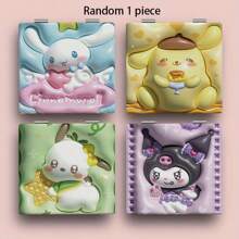 Sanrio 1 pieza Espejo plegable de vanidad encantador con gatito y calabaza - Acabado metálico pulido, acabado de cristal, sin perfume, diseño de dibujos animados, adecuado para el uso en tocador