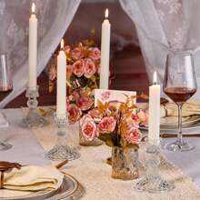 6 PCS Glassware Candlestick Pedestal,Glass Clear Diamond /Clear Stripe/Amber Diamond/Amber Stripe Taper Candle Holders For Table Centerpiece, Home Decorations, Valentine Day, Wedding And Party - kim cương rõ ràng - Xem 6