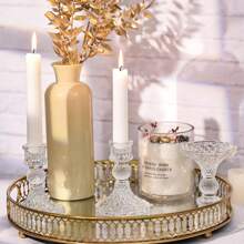6 PCS Glassware Candlestick Pedestal,Glass Clear Diamond /Clear Stripe/Amber Diamond/Amber Stripe Taper Candle Holders For Table Centerpiece, Home Decorations, Valentine Day, Wedding And Party - kim cương rõ ràng - Xem 8