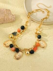 1 件女式波西米亚风格圆形合金椭圆形吊坠项链，带树图案 - 彩色 - 查看 5