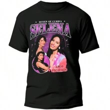 Selena Men's Black T-Shirt Casual 100% Cotton - 黑色 - 查看 1