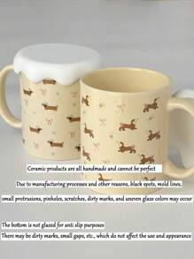 Cute Bear, Bow, Ditsy Floral Ceramic Mug, Couples Coffee Cup, High-Quality Porcelain Milk Cup, Niche Design Dachshund Water Cup - Multicolor - View 11