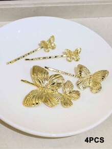 Set de 4 pinzas para el cabello de mariposa de metal dorado elegante y delicado, regalo elegante para el Día de San Valentín, adecuado para peinados casuales y recogidos