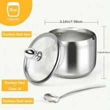 300ML（10 盎司）不锈钢糖罐，带玻璃盖和勺子 - 适用于咖啡吧配件和厨房储存 - 彩色 - 查看 10