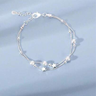 1 buc Charm 925 Argint Dublu Strat Stea Brățară Pentru Femei Moda Nuntă Cadou Bijuterii Accesorii Petrecere