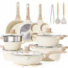 21 Pieces Pots And Pans Set, Nonstick Kitchen Cookware Sets, Granite Pots And Pans, Cooking Pans Pots Set - Beige - View 1
