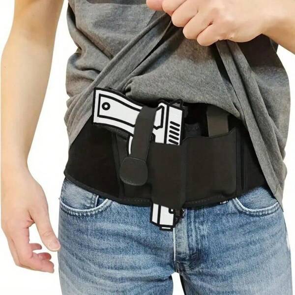 Tactical Concealed Pistol Holster Right-Hand Belly Band Gun Carry Case Invisible Elastic Waist Bag Girdle Belt