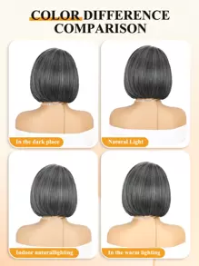 短侧分灰白相间鲍勃假发鲍勃假发直发黑灰色假发碗状剪裁角色扮演假发耐热自然合成全女士假发
