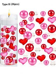 26 pièces (1 set) Remplissage de vase en perles de verre en forme de cœur pour la Saint-Valentin, matériaux de moulage en silicone et cire, réutilisables, pour la décoration de vase décorative - Multicolore - Voir 6