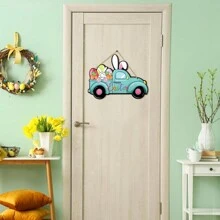 1Pc Happy Easter Bunny Door Sign Decor Easter Egg Bunny Car Wooden Wall Hanging Plaque Sign Rabbit Easter Spring Wreath Decorations For Farmhouse Spring Easter Theme Party Decor Home Front Door Porch Wall Decor