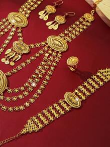 MGYI Modeschmuck-Set aus goldfarbenem Kupfer in luxuriösem Retro-Stil für Frauen, 18 Karat vergoldete elegante Luxus-Halskette, Ohrringe, Armband und Ring mit quadratischem Design, geeignet für Nigeria, Dubai, den Nahen Osten, Saudi-Arabien Braut-Hochzeit, täglichen Gebrauch, Hochzeitstag-Geschenk, Halloween-Geschenk für Freunde