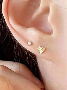 1 对 S925 纯银闪亮波纹心形耳钉，适合女士，简约百搭珠宝礼物，适合复古派对婚礼 - 心形 - 查看 2