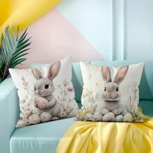 Set de 4 fundas de cojín con estampado vintage de conejitos de Pascua, impresión de una sola cara de 45*45cm