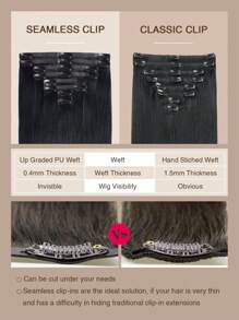 Yilite Seamless Clip In Hair Extensions Human Hair Jet Black Remy Clip In Extensions Human Hair Invisible PU Skin Weft Natural Remy Hair Extensions Real Human Hair Clip Ins 14-20 Inch - S1 - View 6