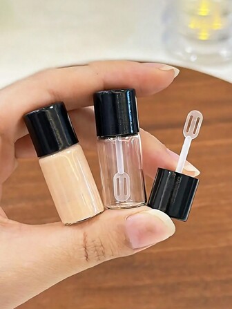 1/3/5pcs Foundation Bottle Refillable Empty Jars, 3ml Mini Glass Bottles With Flat Applicator Brush, Convenient Travel Makeup Containers, Reusable Lip Balm Pot, Lipstick Case