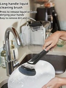 1pc Multi-Function Pot Brush With Handles, Soap Dispenser Scrub Brush For Pots And Pans, Non-Electric Plastic Kitchen Brushes Easy To Clean, Steel Wool Pot Scrubbers For Non-Stick Cookware & Stove Sink Scrubbing