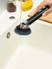 1pc Multi-Function Pot Brush With Handles, Soap Dispenser Scrub Brush For Pots And Pans, Non-Electric Plastic Kitchen Brushes Easy To Clean, Steel Wool Pot Scrubbers For Non-Stick Cookware & Stove Sink Scrubbing