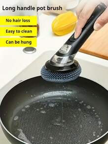 1pc Multi-Function Pot Brush With Handles, Soap Dispenser Scrub Brush For Pots And Pans, Non-Electric Plastic Kitchen Brushes Easy To Clean, Steel Wool Pot Scrubbers For Non-Stick Cookware & Stove Sink Scrubbing