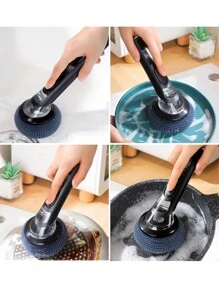 1pc Multi-Function Pot Brush With Handles, Soap Dispenser Scrub Brush For Pots And Pans, Non-Electric Plastic Kitchen Brushes Easy To Clean, Steel Wool Pot Scrubbers For Non-Stick Cookware & Stove Sink Scrubbing