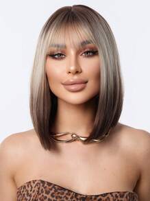 Peruca Bob de 14 Polegadas, Peruca de Cabelo Degradê Rosa para Mulheres, Cabelo Médio Liso com Franja, Fibra Sintética Adequada para Uso Diário, Festa, Festa, Férias, Natural, Elegante, Romântica, Sexy, Simples