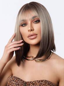 Peruca Bob de 14 Polegadas, Peruca de Cabelo Degradê Rosa para Mulheres, Cabelo Médio Liso com Franja, Fibra Sintética Adequada para Uso Diário, Festa, Festa, Férias, Natural, Elegante, Romântica, Sexy, Simples