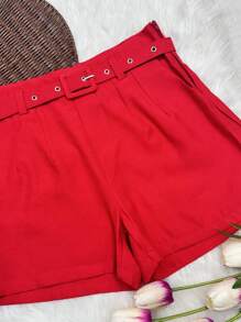Women's Shorts With Belt - Red - View 3