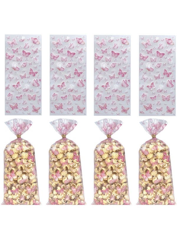 50 pezzi Buste regalo con stampa farfalle rosa, sacchetti per confezionamento di biscotti e caramelle, buste regalo per feste, buste regalo con motivo cartoonesco di farfalle, buste in OPP