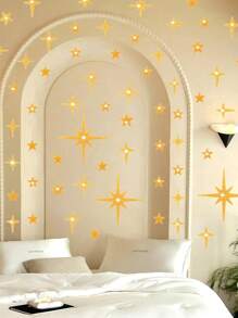 30 piezas - Estrellas doradas brillantes listas para pelar y pegar - Decoración de pared con variedad de formas y tamaños de estrellas para decoración del hogar, sala de estar, dormitorio - Dorado - Ver 6