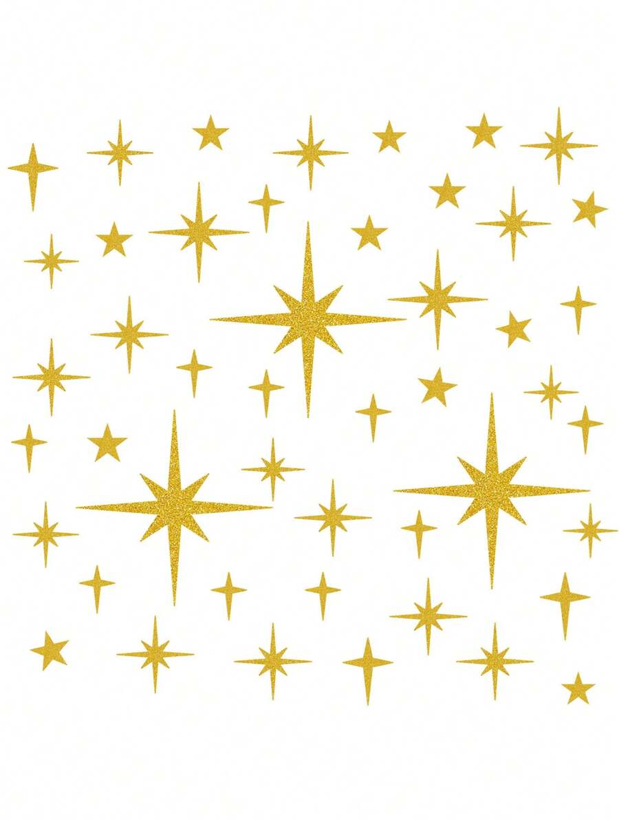 30 piezas - Estrellas doradas brillantes listas para pelar y pegar - Decoración de pared con variedad de formas y tamaños de estrellas para decoración del hogar, sala de estar, dormitorio - Dorado - Ver 1