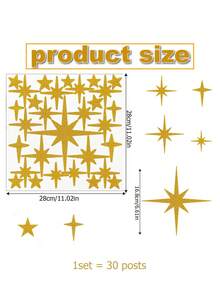 30 piezas - Estrellas doradas brillantes listas para pelar y pegar - Decoración de pared con variedad de formas y tamaños de estrellas para decoración del hogar, sala de estar, dormitorio - Dorado - Ver 3