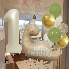 10pcs Dinosaur Theme Balloon Set - 12" Latex & 32" Foil Balloons For Birthday Celebrations, Jurassic Party Decor,Shower Events & Interior Decorations,