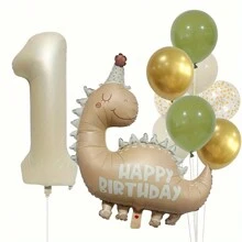 10pcs Dinosaur Theme Balloon Set - 12" Latex & 32" Foil Balloons For Birthday Celebrations, Jurassic Party Decor,Shower Events & Interior Decorations,